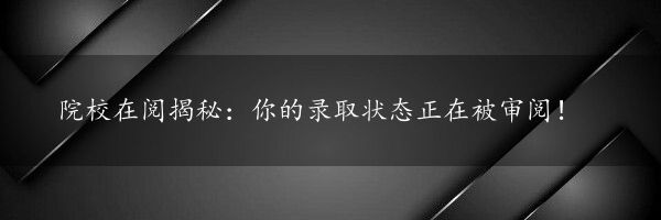 院校在阅揭秘：你的录取状态正在被审阅！