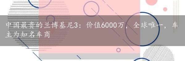 中国最贵的兰博基尼3：价值6000万，全球唯一，车主为知名车商