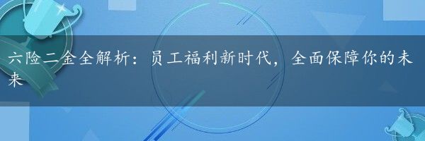 六险二金全解析：员工福利新时代，全面保障你的未来