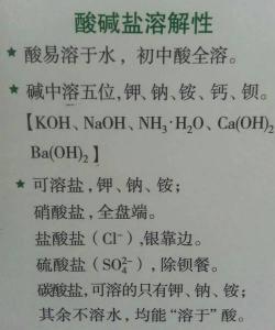 初中化学知识点精华：酸碱盐溶解性口诀及除杂方法